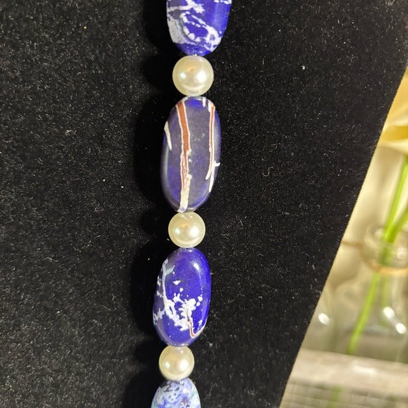 Blue and white Sodalite 26 Stone Necklace 40” - Picture 3 of 4